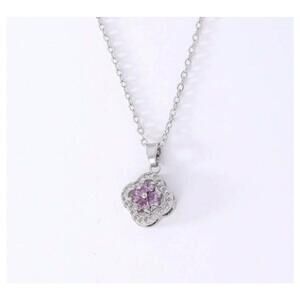 Purple amethyst colored clover - Necklace - Silver - CZs - 18"